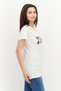Women Round Neck Short Sleeves Graphic Print T-Shirt, Cream - 3