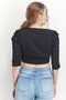 Women V-neckline Long Sleeve Plain Top, Black - 3