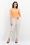 Women Crew Neck Puffed Sleeve Solid Open Back Blouse, Orange - 4