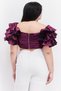 Women Square Neck Ruffle Sleeve Metallic Crop Top, Purple - 3