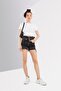 Women Pull On Textured Denim Shorts, Black - 3