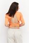 Women Crew Neck Puffed Sleeve Solid Open Back Blouse, Orange - 2