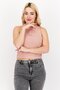 Women Round Neck Sleeveless Textured Top, Pink