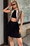 Black Sandy Pleated High Waist Women's Shorts Skirt - 3