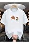 Unisex White Coffee and Teddy Bear Printed Oversize Cotton Summer Breathable Casual Stylish T-Shirt