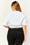 Women Crew Neck Short Sleeve Graphic Print Crop Top, White - 2