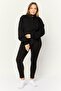 Women High Neck Solid Long Sleeves Cropped Sweatshirts, Black - 4