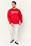 Men Ribbed Collar Long Sleeves Brand Logo Sweatshirts, Red - 2