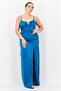 Women Solid Satin With Slit A-Line Dress, Teal Blue