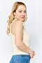 Women Spread Collar Sleeveless Ribbed Top, Beige - 3