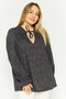 Women Tie Neck Long Sleeve Paisley Blouse, Black/red