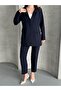 Single Button Navy Blue Double Suit - 5