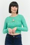 Women Petite Crew Neck Long Sleeves Knitted Top, Green