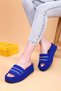Olga Blue Colored High Sole Stone Detailed Luxury Slippers