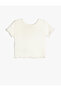Bow Detailed Short Sleeve Crew Neck Cotton Crop T-Shirt - 2