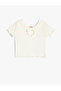Bow Detailed Short Sleeve Crew Neck Cotton Crop T-Shirt