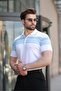 White Zippered Polo Neck Men's Knitwear T-Shirt E7407 - 3