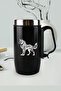 Black Steel Handled Glass Thermos - Illistrayon Wolf Motif