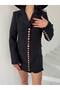 Women's Gold Snap Detailed Design Model Long Blazer Jacket Dress - 8