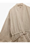 Long Sleeve Pocketed Double Breasted Kimono with Lace up Detail at Waist - 5