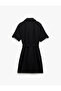 Crepe Scuba Fabric Girdle Detailed Buttoned Short Sleeve Polo Neck Mini Dress - 4