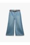 Crop Wide Leg Buttoned Belt Detailed Jean Trousers - Wide Leg Jeans - 4