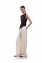 Textured Viscose Fabric Straight Wide Leg Trousers with Pockets