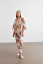Women's Camel-White Floral Patterned Kimono Shirt Pants Set - 3