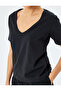 Cotton Short Sleeve Basic V-Neck T-Shirt - 5