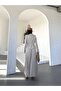 Women's Belted Gold-Buttoned Premium Jacket and Pleated Long Skirt Suit - 5