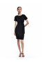 Drape Detailed Crew Neck Crepe Scuba Fabric Short Sleeve Dress