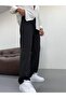 Men's Black Elastic Waist Baggy Fit Linen Trousers