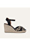 Women's Black Banded Straw Wedge Heeled Shoes - 3