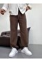 Men's Brown Elastic Waist Baggy Fit Linen Trousers - 2