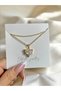 Gold Colored Zircon Stone Detailed Heart Steel Necklace - 5