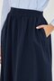 Navy Blue Loose Cut Linen Blended Long Skirt with Pocket Detail and Elastic Waist - 6