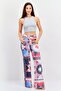 Women Regular Fit Wide Leg Allover Print No Stretch Jeans, Blue - 4