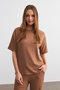 Women's Camel Crew Neck Short Sleeve T-Shirt with Pants Crinkle Set - 5
