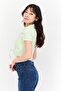 Women Spread Collar Short Sleeve Plain Top, Green - 2