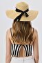 Beige Y8215 Straw Hat with Bow Detail - 3