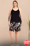 Lady Plus Size Print Shorts Suspender Zero Sleeve Lace Shorts Pajama Set 10425 - 3