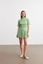 Women's Green Flower Pattern Pleated Throat Detail Blouse Mini Skirt Suit - 2