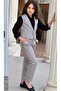 Girl's Silver Button Detailed Vest Gabardine Black Shirt Gray Bottom Top Set