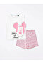 Lcw Dream 100% Cotton Crew Neck Mickey Mouse Printed Short Sleeve Women's Pajama Set with Shorts