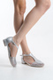 Women's Special Design Front Stripe Detailed Ankle Strap Sun Ballerina Shoes