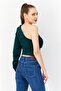Women Asymmetrical One Shoulder Sleeve Plain Top, Green - 2
