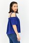 Women Square Neck Cold Shoulder Sleeve Textured Top, Blue - 3
