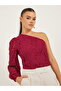 One Shoulder Balloon Sleeve Lace Blouse - 3