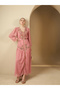 Embroidered Pleated V-Neck Kaftan with Belt