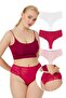 Lace Tulle Detailed Plus Size Women's Brazilian 3-Pack Panties - 2